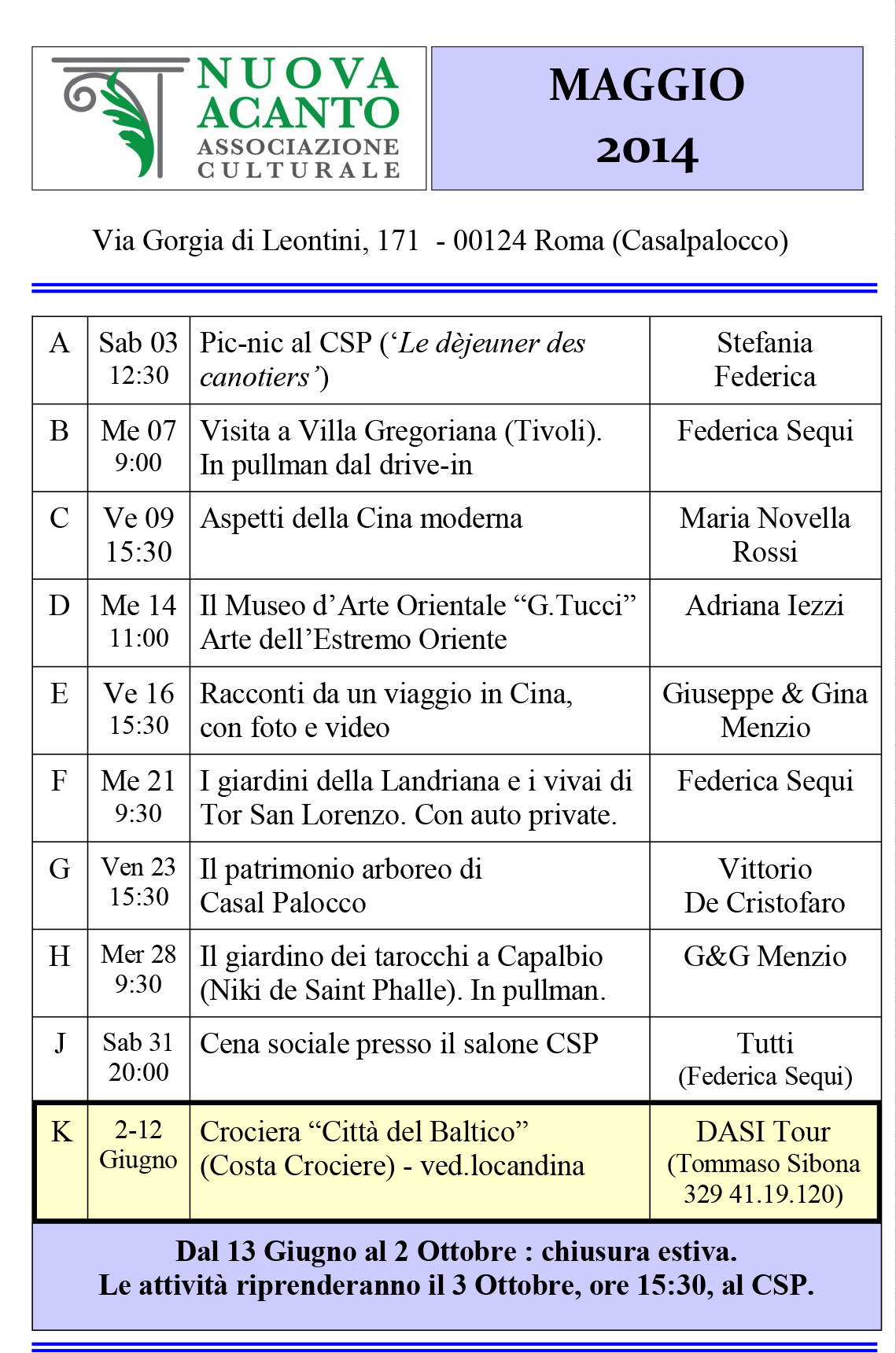 Calendario Maggio