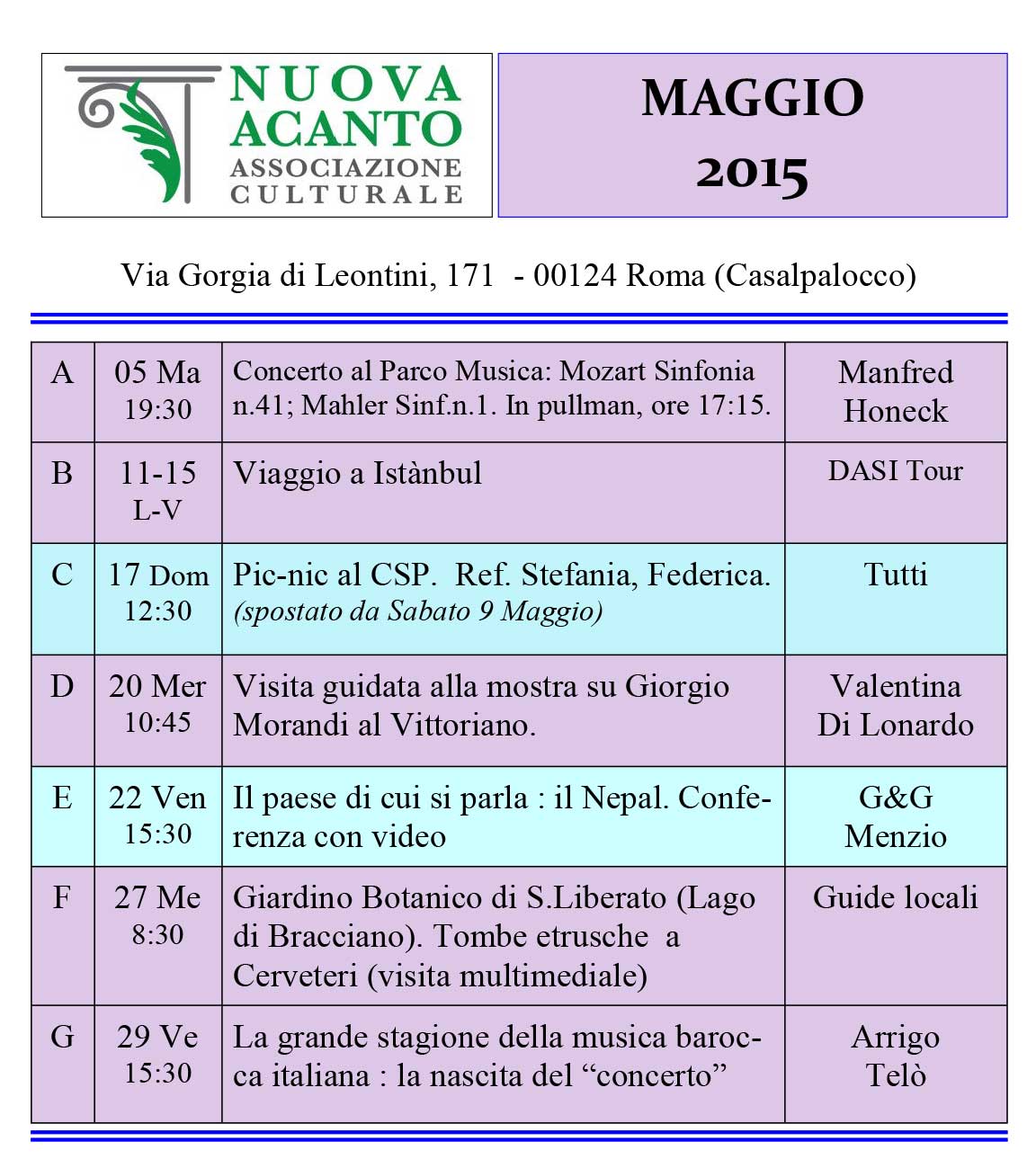 calendario maggio aggiornato