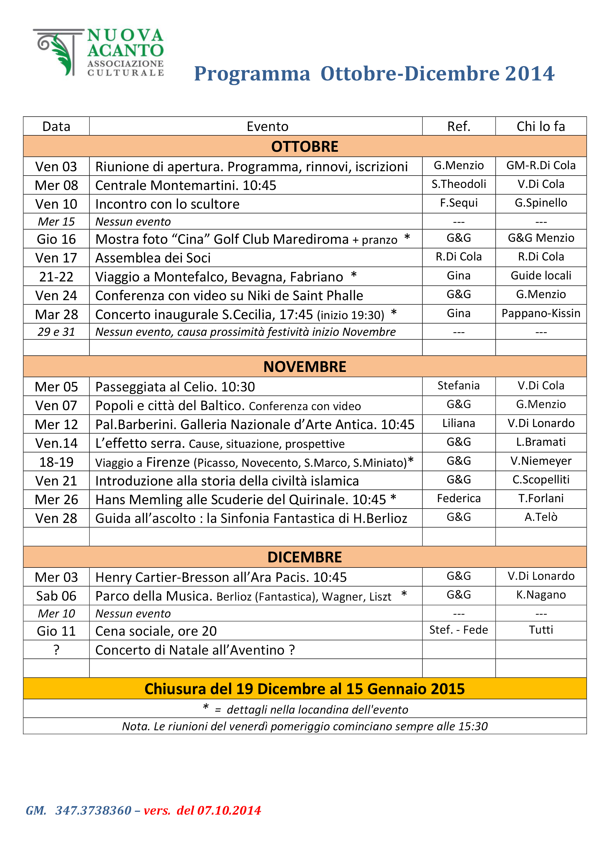 programma ottobre dicembre