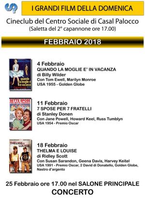 Cineforum domenicale al CSP Ore 17:00 - Febbraio 2018