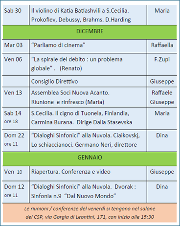 Programma dicembre Nuova Acanto